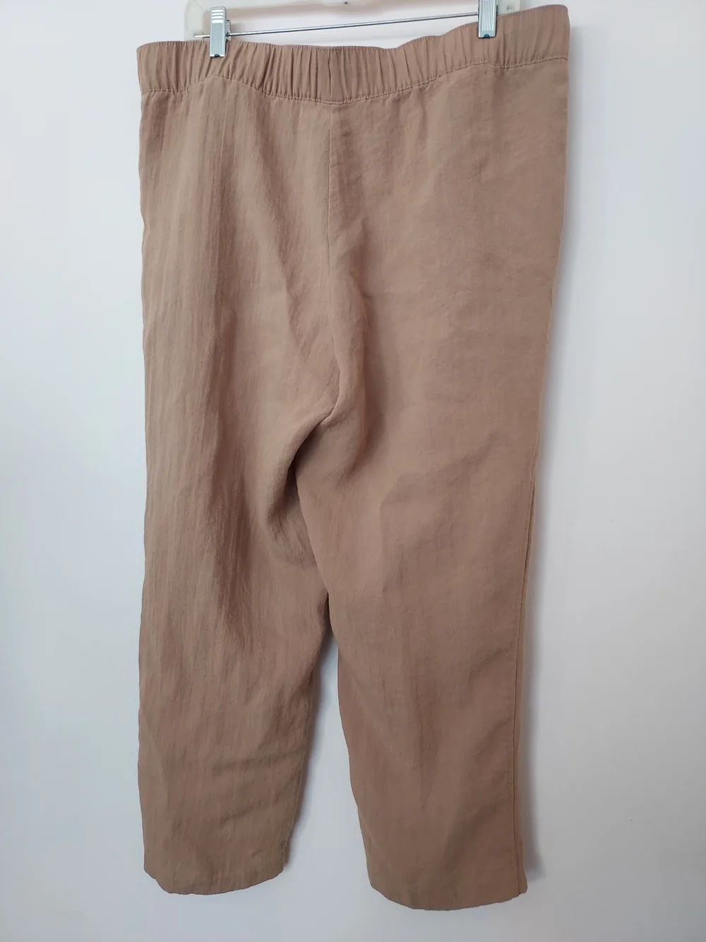H&M Linen Blend Pull On Pants Dark Beige Travel Resort Comfort Vacation Beachy